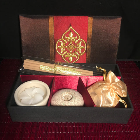 Candle | Incense Gift Box Set | Neroli scent | Thai Silk Lotus Box