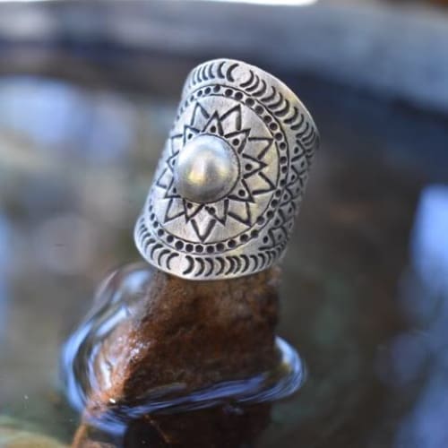 Artisan Silver Ring Thai Karen Hill Tribe Sunburst Design