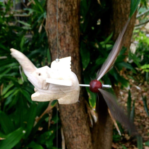 Elephant Wood Wind Spinner / Mobile / Whirligig / Handmade in Thailand