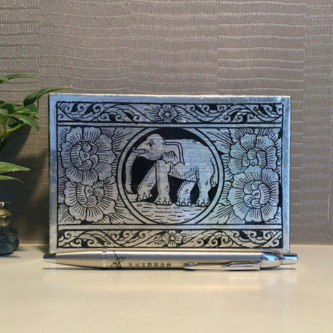 Lacquerware Elephant Jewelry Box | Silver-Leaf Thai Handmade- Size L