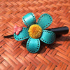 Flower Hair Clip | Leather Daisy & Butterfly w/ Jewel - Turquoise - Leather Flower Hair Clip