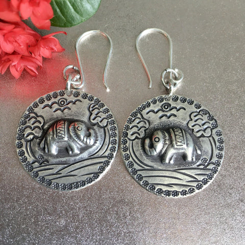 Hill Tribe Silver Earrings | Elephant Garden | Thai Karen Handmade 98.5% Silver
