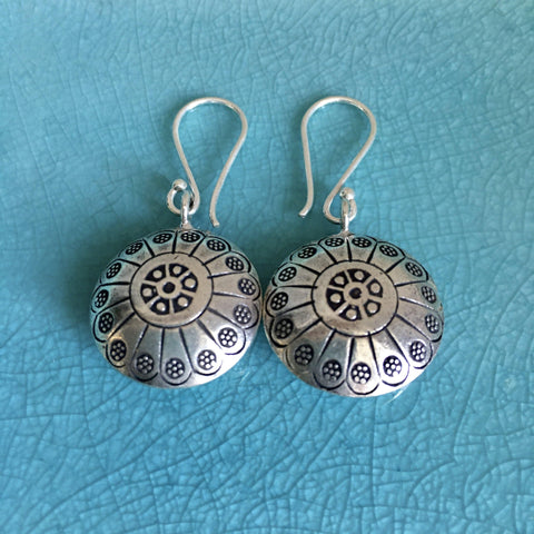 Hill Tribe Silver Mandala Earrings | Thai Karen Handmade 98.5% Silver