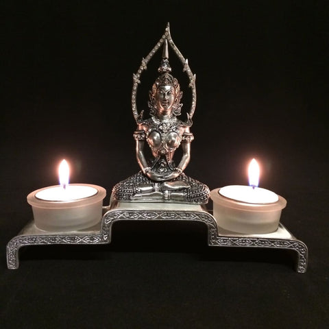 Thai Teppanom Angel Pewter & Crystal Candle Holder / Trinket Box - Meditation