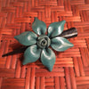 Leather flower hair clip blue alligator clip