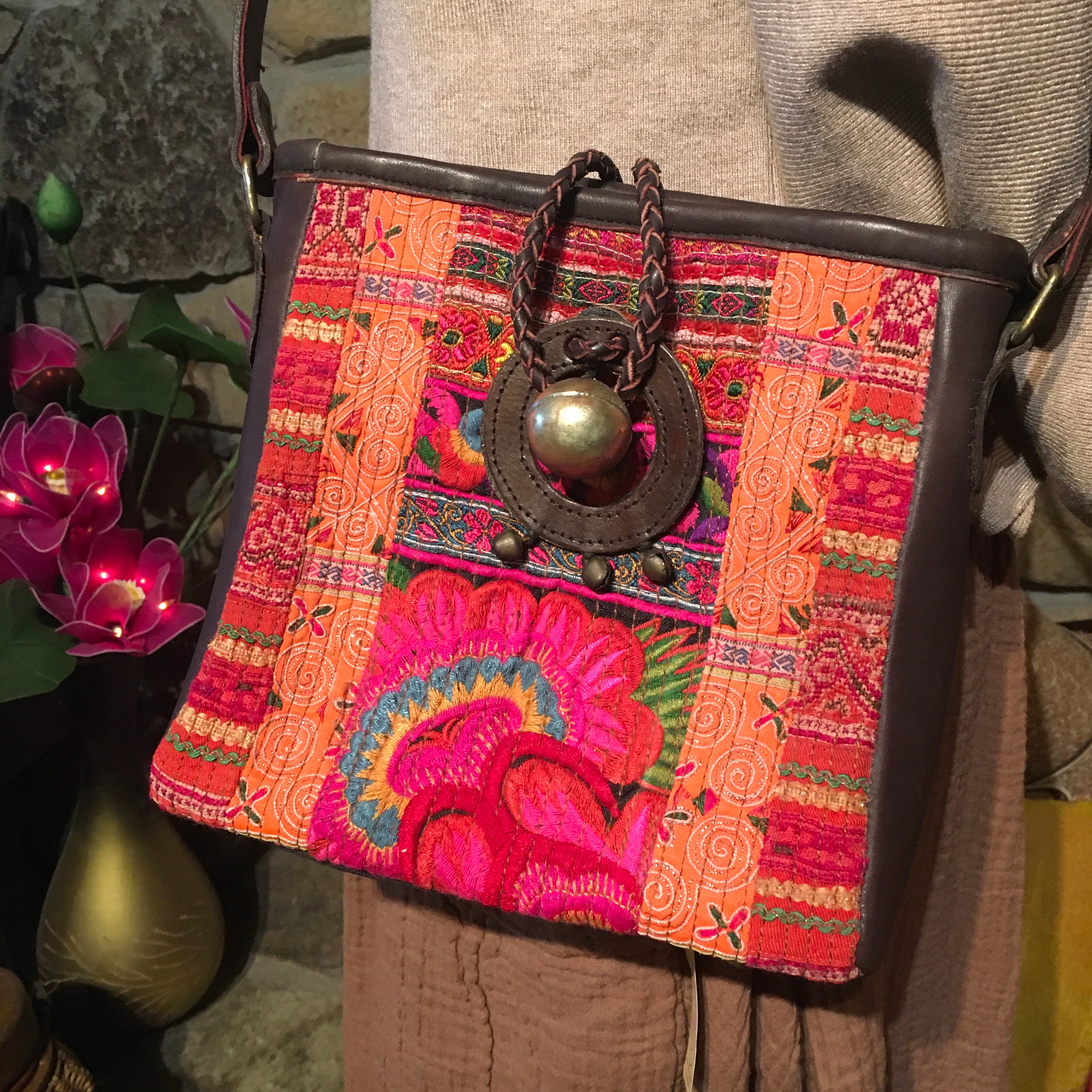 Vintage Hmong Shoulder Embroidery Bag Tradition Fork Hill Tribe