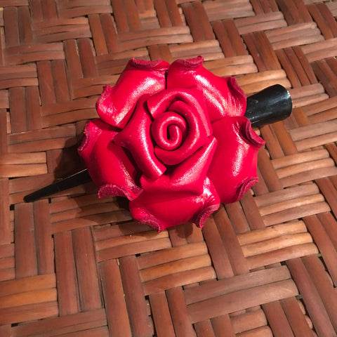 Leather Flower Hair Clip | Red / Pink Rose