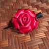 Leather flower hair clip red rose 