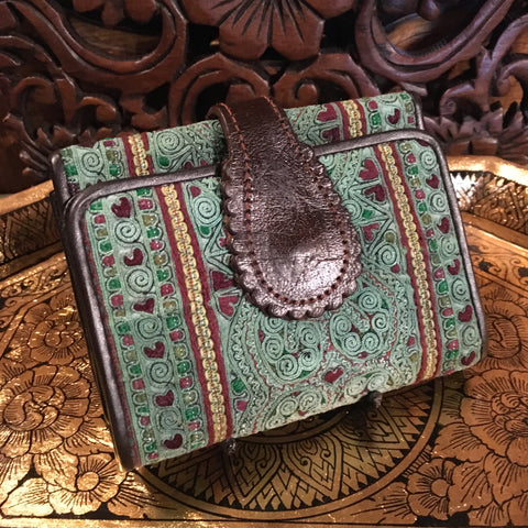 Leather & Vintage Hmong Fabric Wallet | Thai Handmade