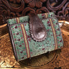 hmong fabric with leather wallet thai handmade turquoise blue 