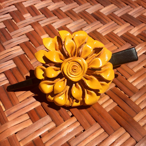 Leather Flower Hair Clip | Yellow Dahlia | Thai Handmade