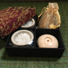 Thai incense w/ plumeria candle gift set in red silk box with gold embroidery 