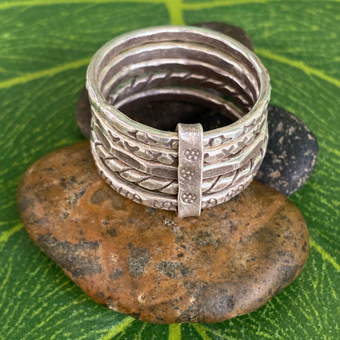 Hill Tribe Silver Ring - Thai Karen Multi Band w/ Bar