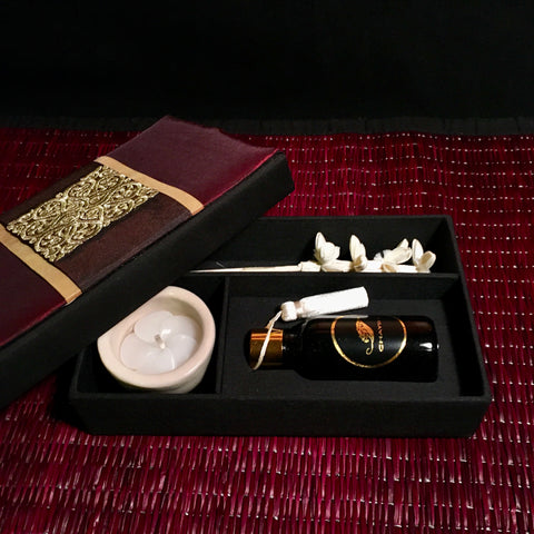 Neroli Diffuser Thai Gift Box Set w/ Candle | Red & Gold