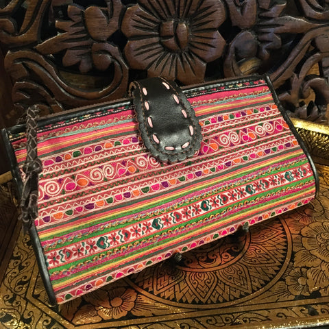 Leather & Vintage Hmong Fabric Wallet | Handmade in Thailand