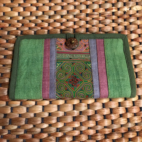 Hemp Long Wallet | Embroidered Hmong Fabric | Handmade in Thailand