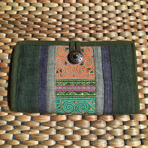 Hemp Long Wallet | Embroidered Hmong Fabric | Handmade in Thailand