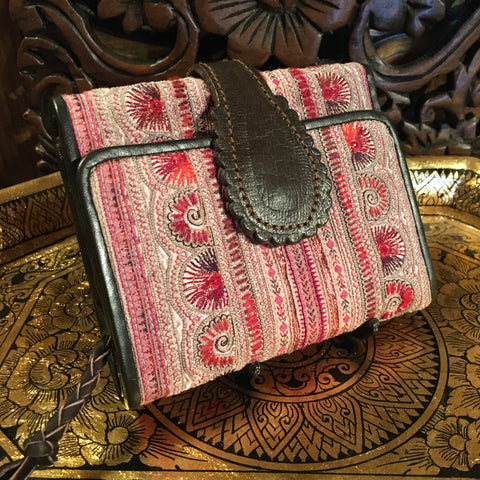 Hmong Hill Tribe Fabric w/  Leather Wallet | Handmade in Thailand