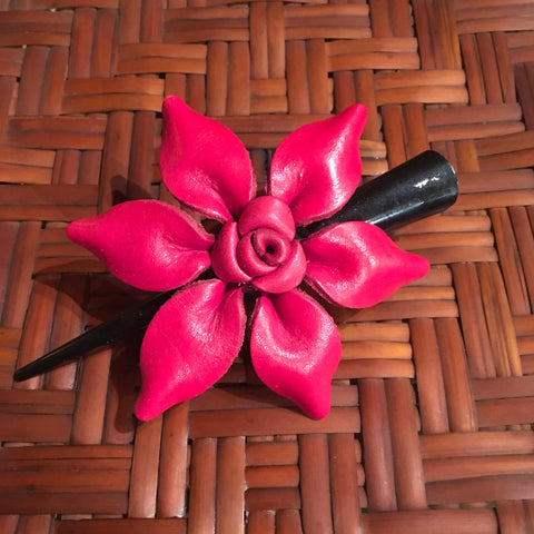 Leather Hair Clip | Gardenia Flower | Pink