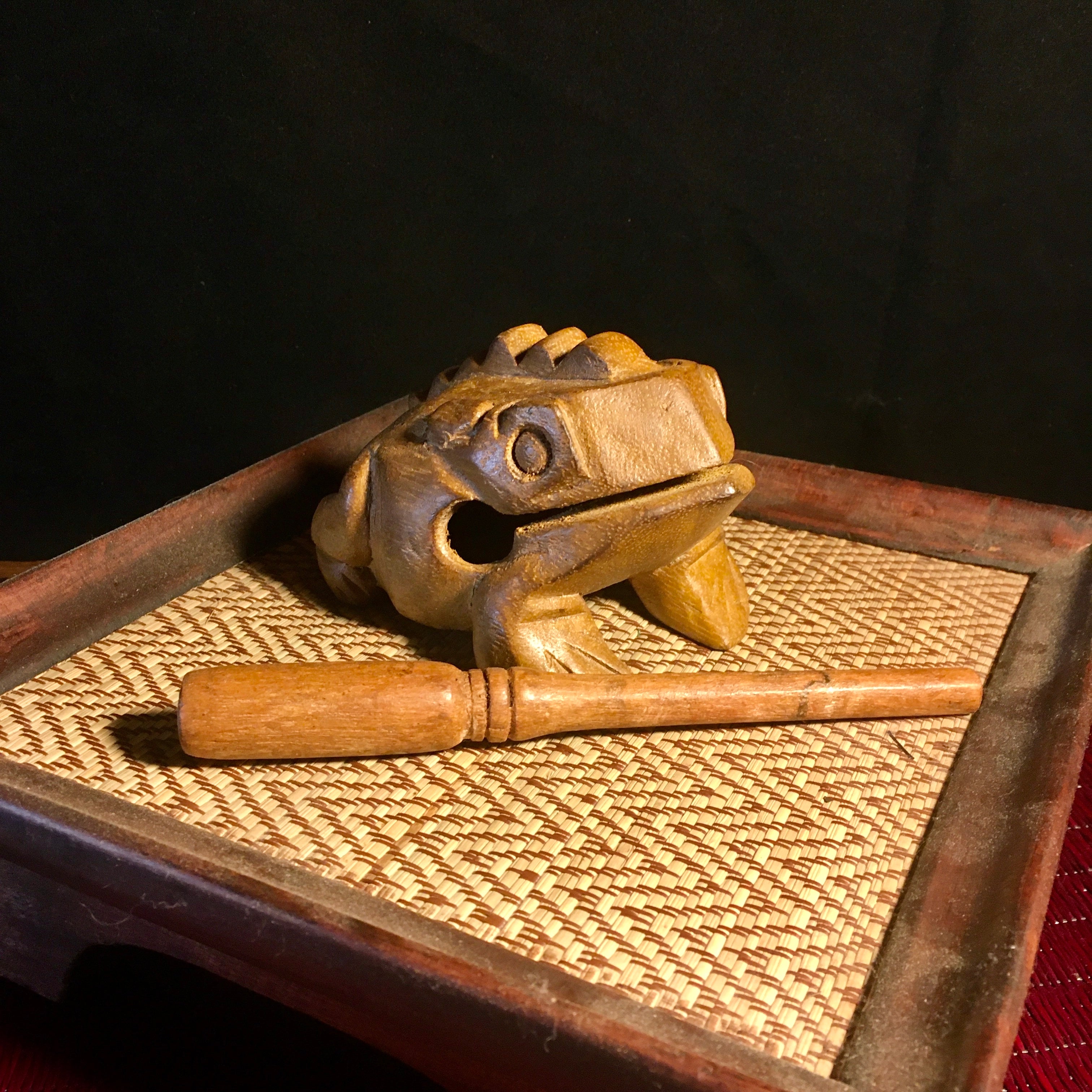 Wooden Frog Instrument | Percussion Guiro | Thai Handmade | Mango Wood