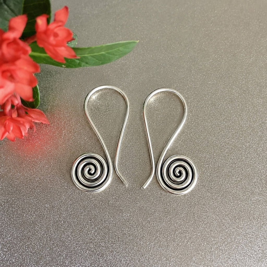 Karen Hill Tribe Silver Earrings | Drop Spiral | Thai Handmade