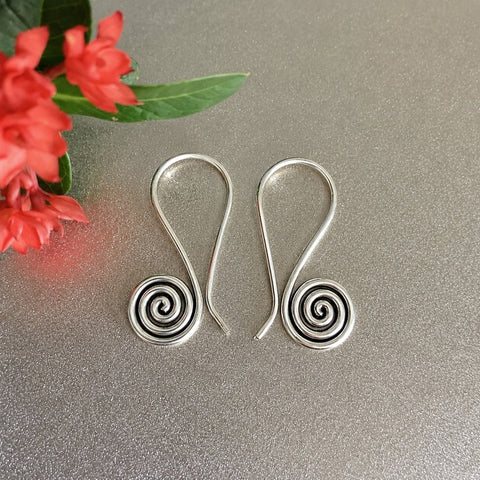 Karen Hill Tribe Silver Earrings | Drop Spiral | Thai Handmade