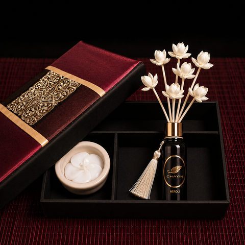 Neroli Diffuser Thai Gift Box Set w/ Candle | Red & Gold