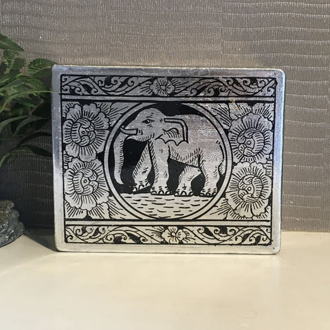 Elephant Keepsake Box | Silver-Leafed Thai Traditional Lacquerware | Handmade - Size S