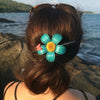 Flower Hair Clip | Leather Daisy & Butterfly w/ Jewel - Leather Flower Hair Clip