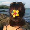 Flower Hair Clip | Leather Daisy & Butterfly w/ Jewel - Yellow - Leather Flower Hair Clip