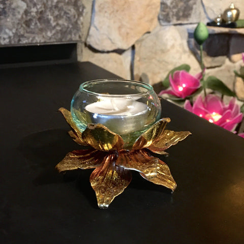 Gold Lotus Candle Holder | Tea Light Metal Art | 3 Inch
