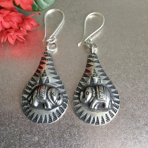 Hill Tribe Silver Earrings | Elephant Raindrop | Thai Karen 98.5% Silver