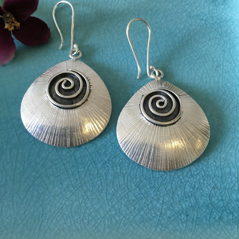 Hill Tribe Silver Earrings | Spiral Shell | Thai Karen 98.5% Silver | Handmade