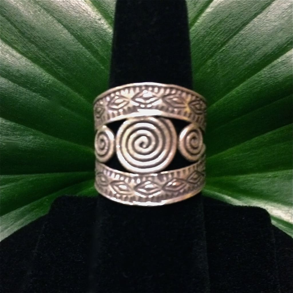 Hill Tribe Silver Ring - Thai Karen 3 Spiral Design 98.5 Silver - Karen Hill Tribe Silver Ring