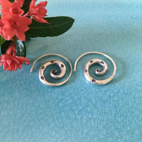 Karen Hill Tribe Silver Earrings | Spiral | Handmade Thailand 98.5 Silver