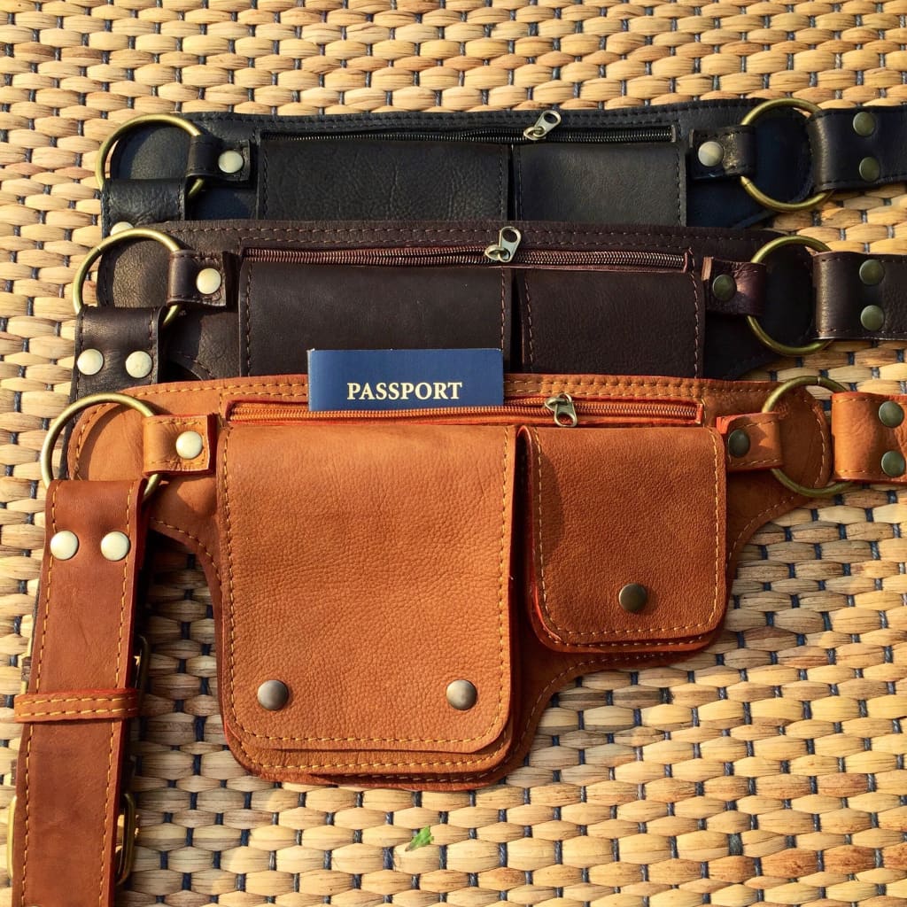Faux Leather Pockets Belt Bag, Expanded Flap Pockets & Patch