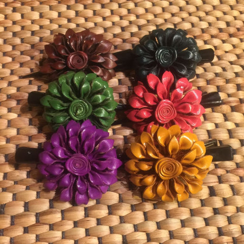 Leather Flower Hair Clip / Clamp | Dahila | Thai Handmade