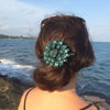 Leather Flower Hair Clip / Clamp | Dahila | Thai Handmade - Ocean Blue - Leather Flower Hair Clip