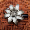 Leather Flower Hair Clip - Silver And Gold Daisy - Leather Flower Hair Clip