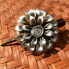 Leather Flower Hair Clip - Silver Dahlia - Clamp - Silver - Leather Flower Hair Clip