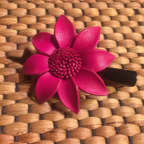 Leather Flower Hair Clip | Thai Handmade Daisy |  Alligator Clamp