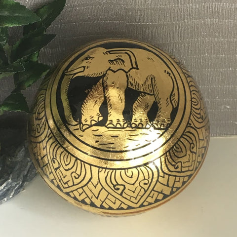 Thai Elephant Lacquerware Jewelry / Ring Box | Gold-Leafed Ball - L