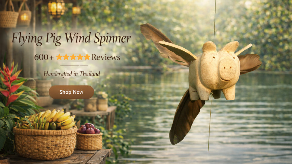 Flying Pig Wood Wind Spinner Whirligig hanging mobile